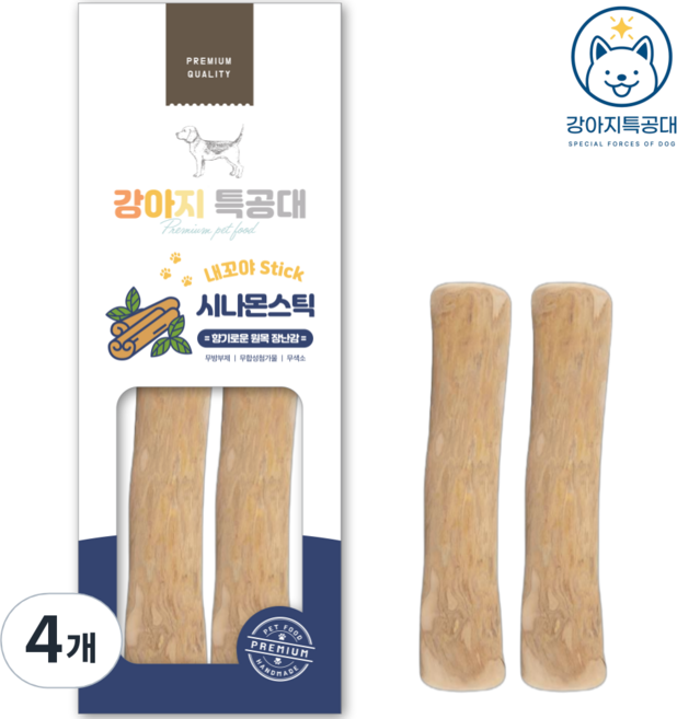 강아지특공대 향기품은 시나몬 우드스틱 강아지 이갈이 장난감, 4개, 우드