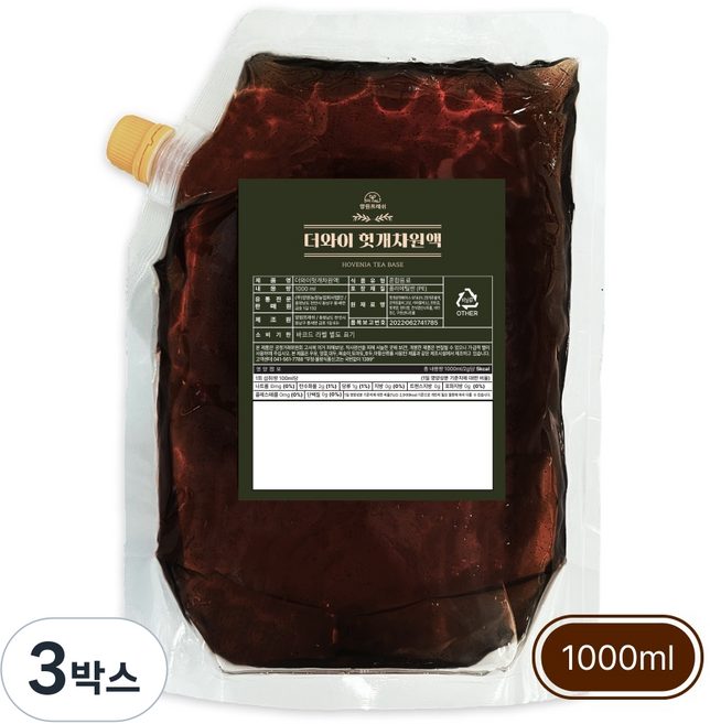 양원프레쉬 더와이 헛개차원액 1kg(리필용), 3박스, 1L