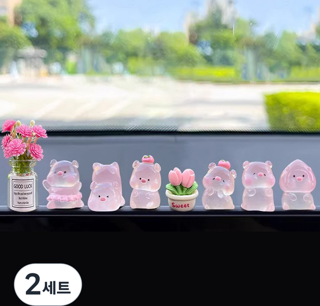 레브하우스 자동차 인테리어 꾸미기 돼지 피규어 소품 8p, 2세트, 투명돼지