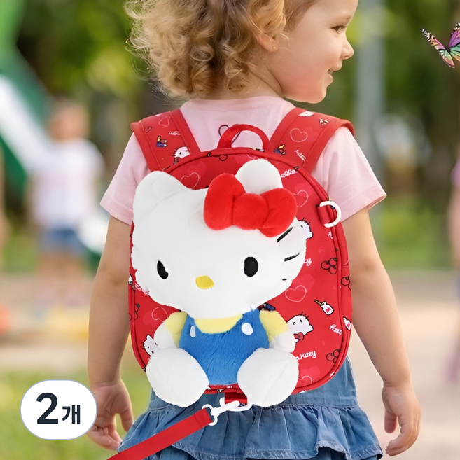 헬로키티 정품 캐릭터 미아방지 가방 유아 안전리드 인형 백팩, 2개, 레드