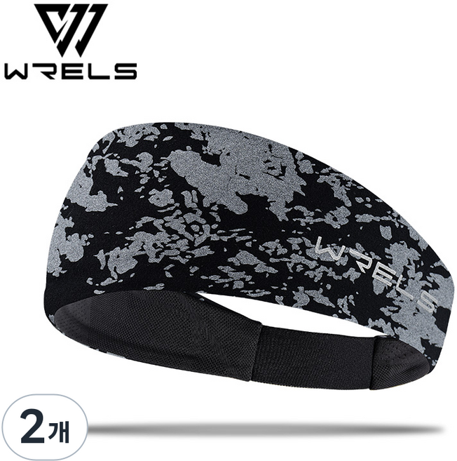 WRELS 초경량 스포츠 헤드밴드 고탄력 3중 흡한속건 미끄럼방지 남녀공용 등산 캠핑 러닝 여름용, 2개, 검은색