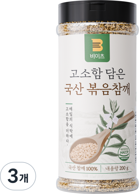 국산 100% 비이츠 우리 땅 순수한 볶음참깨 200g, 3개