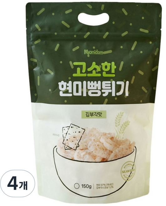 묘미담 국내산 현미뻥튀기 현미과자 대용량 김부각맛, 4개, 150g