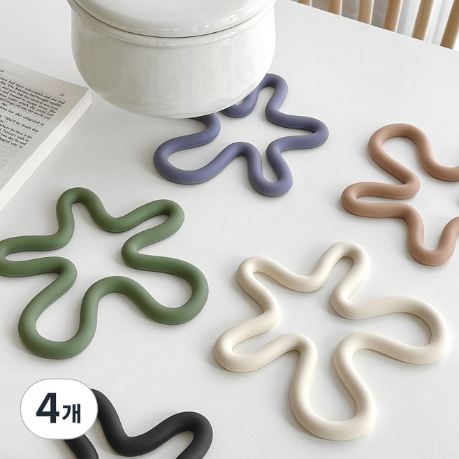 [특별할인] 루시아이 웨이브 실리콘 냄비받침, 4개, 크림