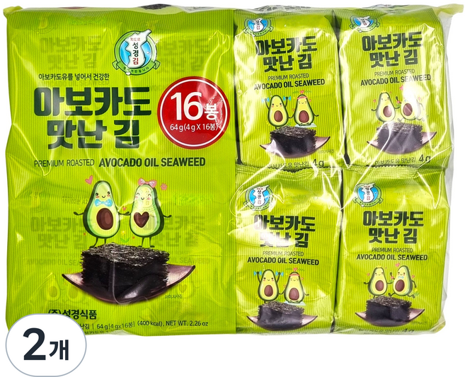 지도표 성경 아보카도유 맛난 도시락김 (4g*16봉), 64g, 2개