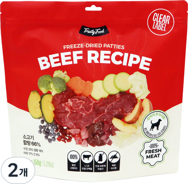 트러스티푸드 전연령 강아지 패티 동결건조 사료, 비프, 150g, 2개