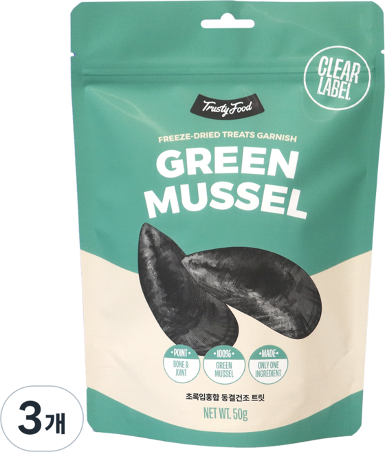 트러스티푸드 강아지 동결건조 해산물 간식, 초록입홍합, 50g, 3개
