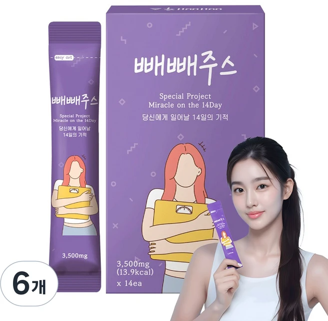 팁스헬시 14일의기적 원조 빼빼주스 클렌즈 주스 블루베리, 6개, 14회분 - 쿠팡