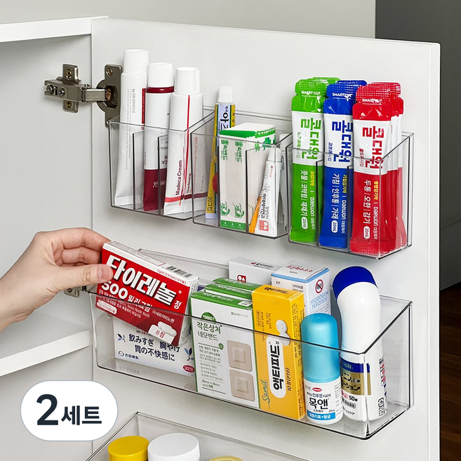 루시아이 공중부양 붙여쓰는 투명 약정리함, 투명(칸막이형3개+일반형1개), 2개