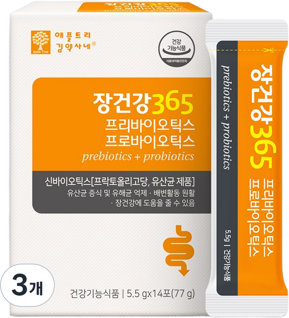 애플트리김약사네 장건강365 프리/프로바이오틱스 2주분 1박스 비피더스 유산균, 77g, 3개