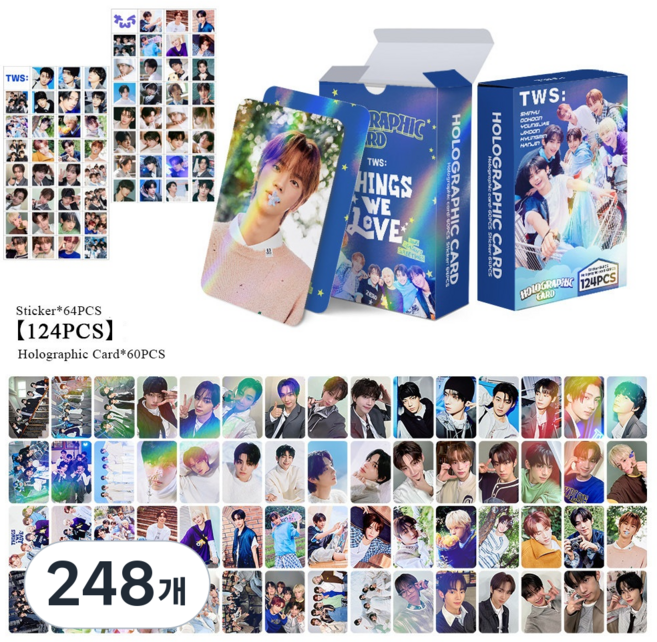 BTS 투어스 스트레이키즈 홀로그램 포카 124장 홀로그램 포카 60장 스티커 64장 도무송 다꾸 TWS 스키즈 방탄소년단 선물용, 248개, TWS(투어스)