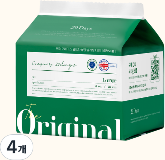29데이즈 순면감촉 생리대 대형 14개입 1팩, 4개