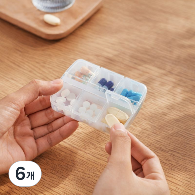 엔웨스트 국산 휴대용 알약 케이스, 투명, 6개