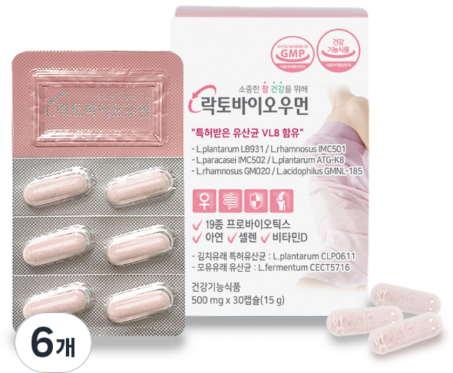 여성 질 유래 유산균 추천 임산부 크랜베리 락토바이오우먼 30캡슐 질건강, 6개, 30정