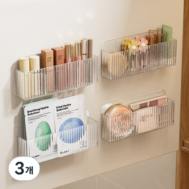 접착식 칸막이 립스틱 수납함 튜브형 멀티 정리함, 3개, 흰색 6칸