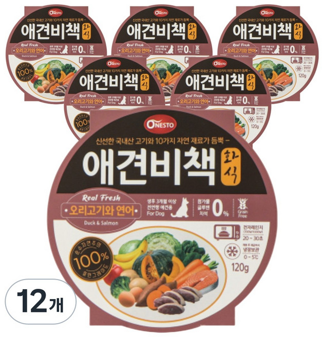펫퍼스 애견비책 화식 강아지사료 습식사료 화식사료 애견사료 자연식사료, 12개, 120g, 연어+오리