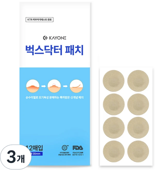 벅스닥터 모기 벌레 패치 물림 스티커, 3개, 12매입 - 쿠팡