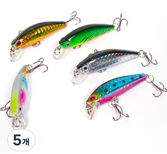 ZIO-BIZ 미노우 하드베이트 싱킹 5종세트 / 3D 입체 어안 싱킹미노우 루어낚시 루어미끼 루어미노우 쏘가리미노우 쏘베이트 배스 농어 꺽지 루어 쏘베이트 미노우 낚시용품, 5개