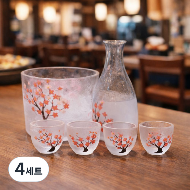 잔집사 벚꽃잔 사케잔세트 도자기 술잔세트 도쿠리 홈술 집들이선물, 풀set(잔4+술병1+포트1), 4세트