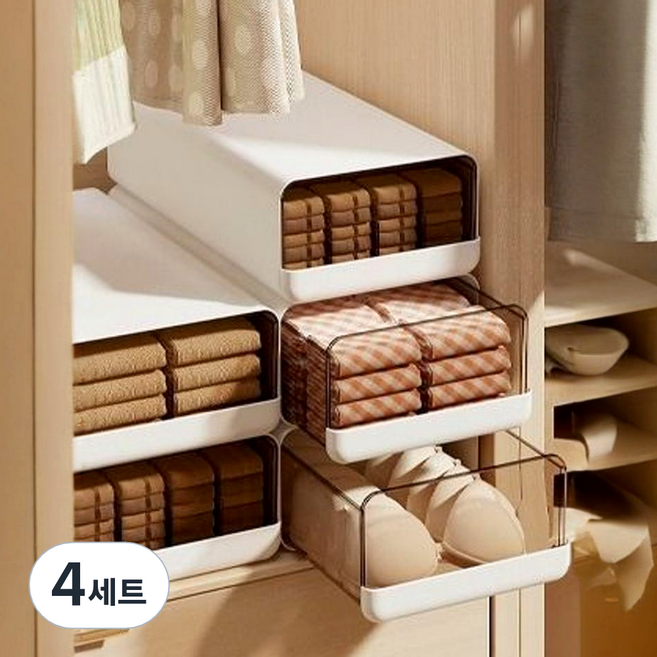 [국내브랜드] 라비베레 특대형 40cm 서랍식 속옷 정리함, 4세트, 모담 화이트 1칸