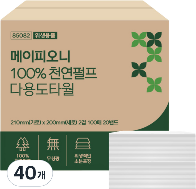 메이피오니 천연펄프 다용도타월, 100매, 40개
