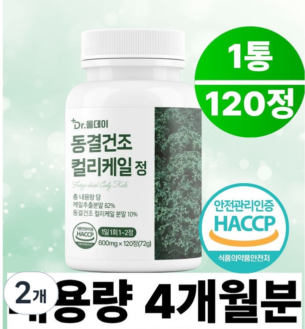닥터올데이 동결건조 컬리케일 곱슬케일 식약청 HACCP 인증, 2개, 120정