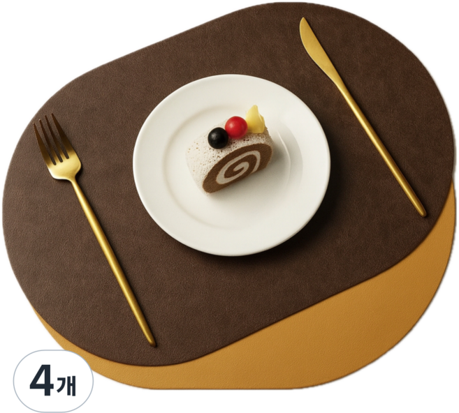 겸손샵 원형 가죽 양면 식탁매트, 딥 브라운 / 라이트 브라운, 45*30, 4개