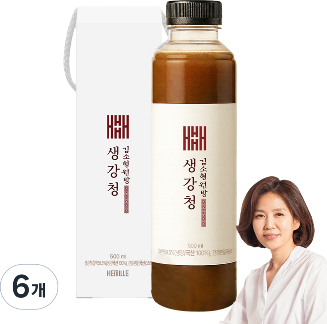 김소형원방 생강청 생강즙 국산 100% 물 한방울 넣지 않은 생강 약 1kg 착즙 원액 비정제원당, 1개입, 6개, 500ml
