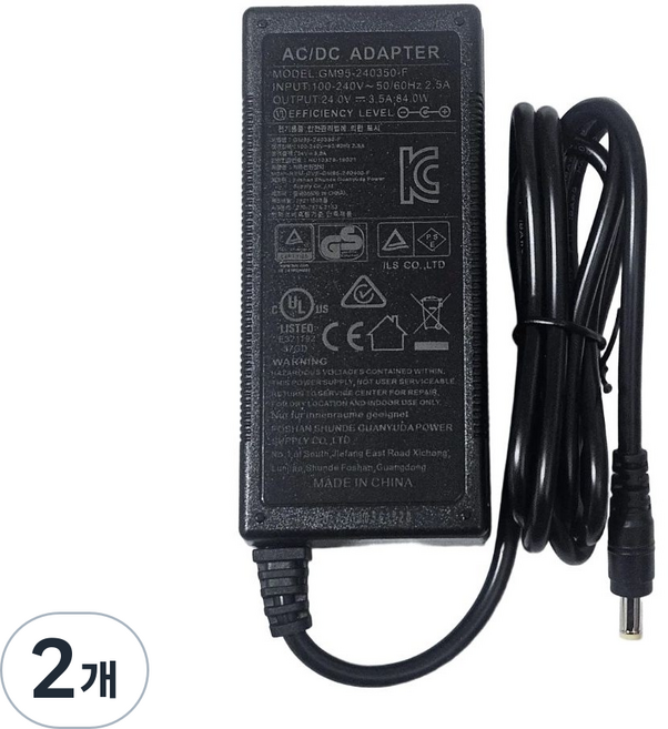 DC 24V 3.5A 전원 어댑터 5.5mm2.5mm 프리볼트 CCTV LED 3A호환, 2개, GM95-240350-F