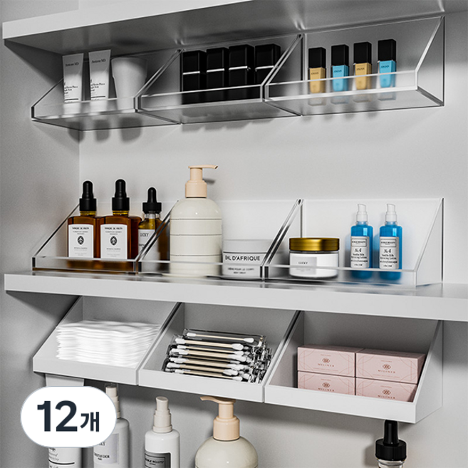 무타공 벽부착 욕실 수납함, 12개, 투명
