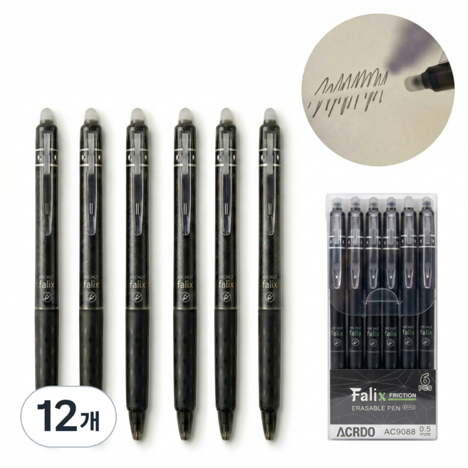 노이리 지워지는 볼펜 0.5mm, 12개, 블랙