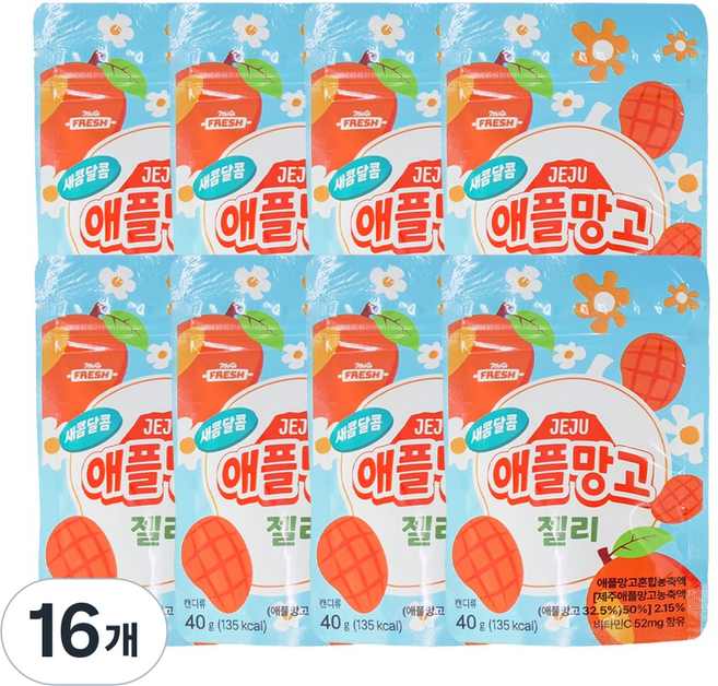 새콤달콤 제주 애플망고 젤리 파우치, 16개, 40g