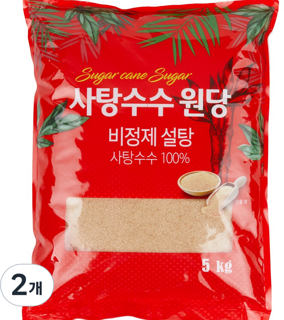 달곰 사탕수수 비정제 원당 설탕, 5kg, 2개