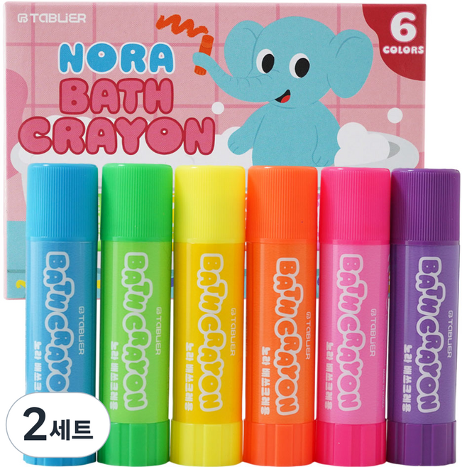 따블리에 유아 욕실크레용 목욕크레용 워셔블 아기크레용 목욕놀이, 2세트, 6색