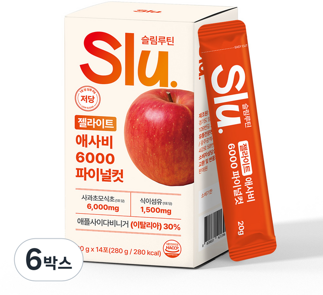 슬림루틴 슬루 젤라이트 애사비 젤리 스틱 애플 사이다 비니거 6000mg, 6박스, 280g