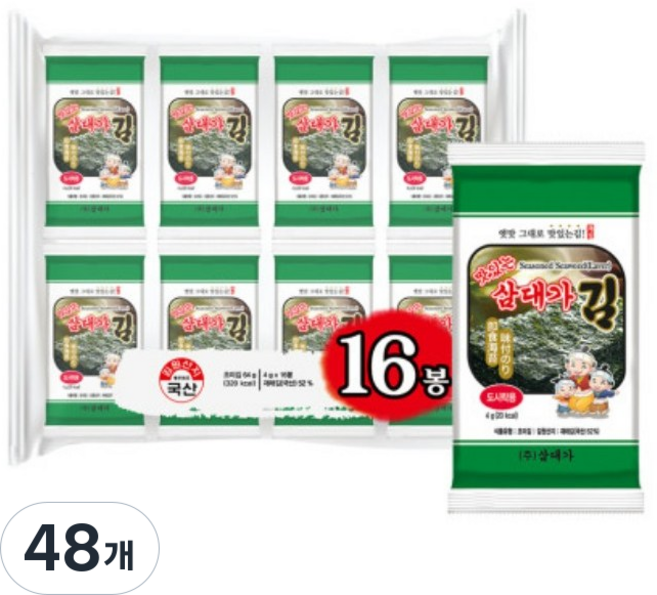 맛있는 삼대가 삼대가김 도시락김 식탁김 재래김 조미김 도시락 식탁 삼김천하, 48개