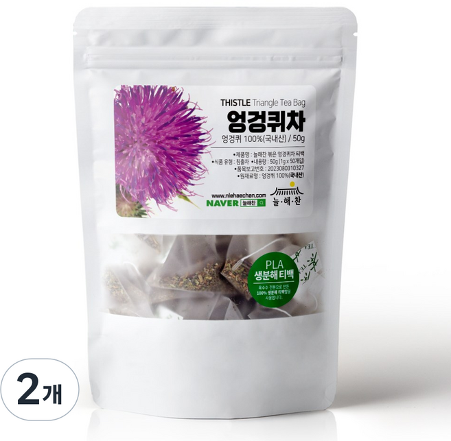 늘해찬 볶은 국산 엉겅퀴차 티백 전통차 허브차 삼각티백 대용량, 2개, 50개입, 1g