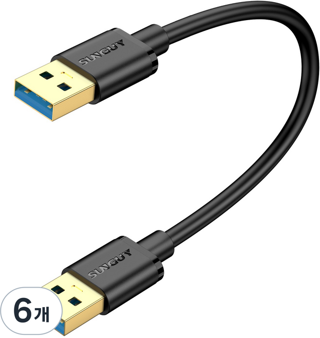 선가이 USB A to A 3.0 고속 충전 케이블 5Gbps, 6개, 블랙, 0.3m