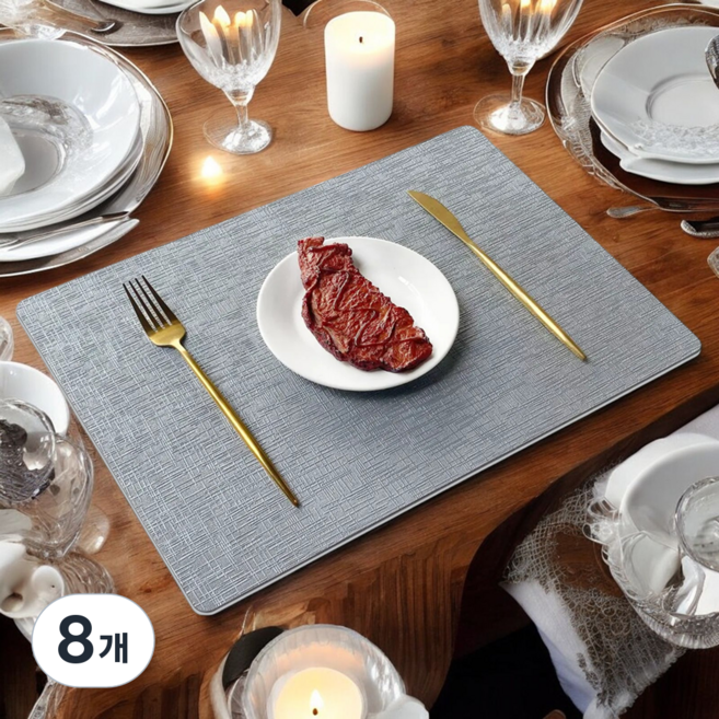 소담루밍 북유럽 비건 가죽 방수 식탁 테이블 매트 고급스러운 식탁매트, 8개, 43 x 30 cm, 실버