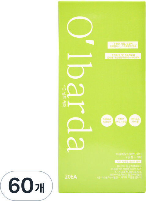 올바르다 여성청결제 Y존 이너케어 리프레쉬젤, 2g, 60개