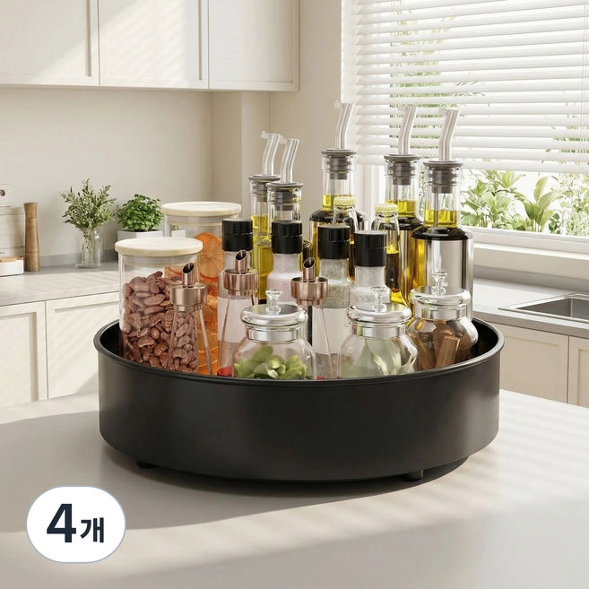 픽코어 360도 회전 조미료 보관함 주방용 멀티 화장품 다용도 수납 실용적, 4개, 블랙