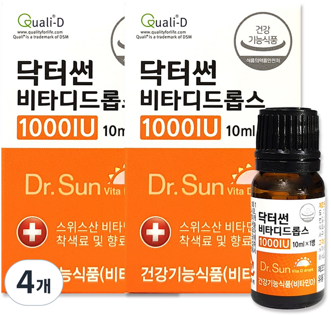 닥터썬 비타디드롭스 1000IU 비타민D 임산부 성인 청소년 어린이 액상 비타민D, 10ml, 4개