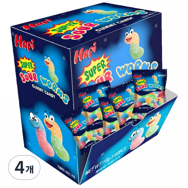 슈퍼 사우어 웜즈 구미 60봉지입 대용량, 4개, 600g