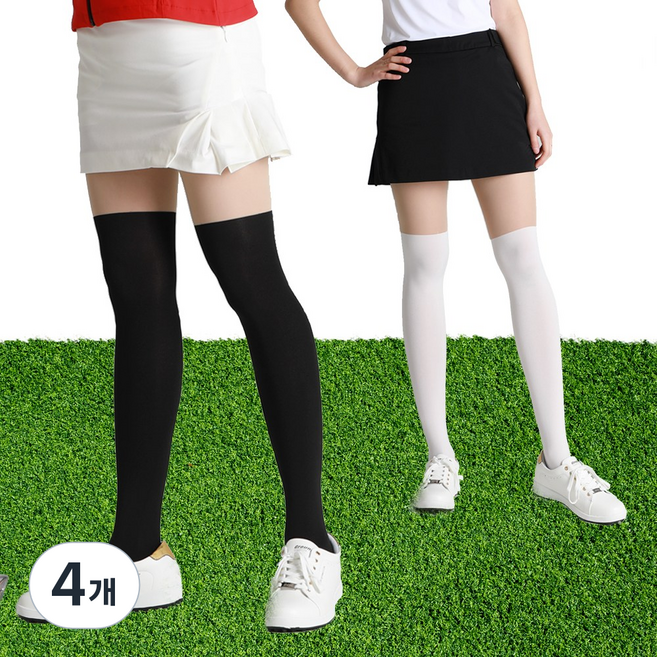 1+1 SNF 여성 골프 UV 고탄력 투톤 스타킹 압박보정 스타킹 [봄 가을용], 화이트, 4개