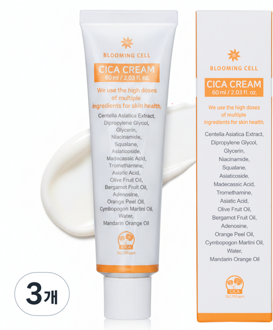 블루밍셀 시카 재생크림 피부과 레이저 시술후 점뺀후 진정 수분 장벽 강화 여드름흔적 크림, 3개, 60g