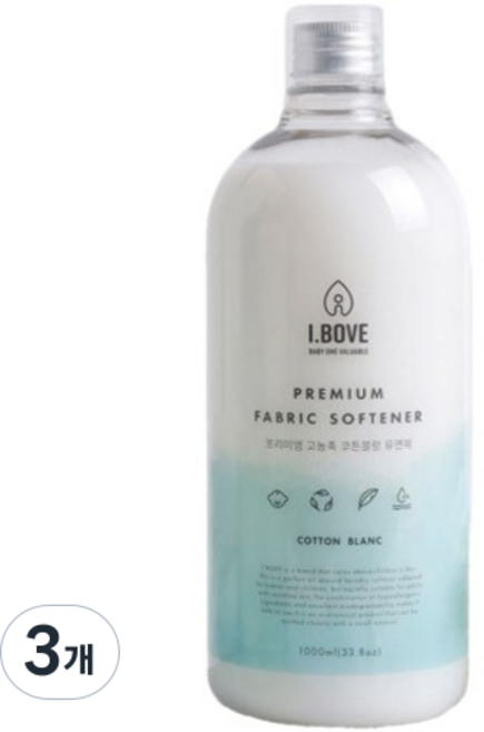 아이보브 프리미엄 고농축 아기 섬유유연제 코튼블랑 향, 3개, 1L