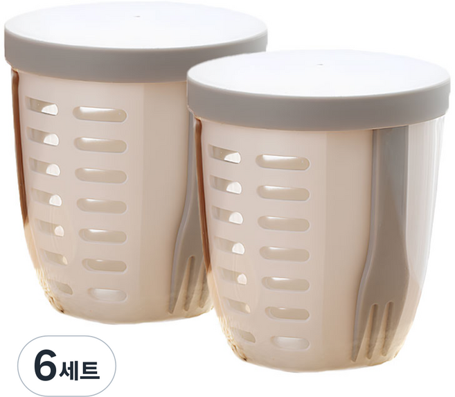 리빙스튜디오 과일도시락통 포크 세트, 6세트, 화이트 도시락통+포크