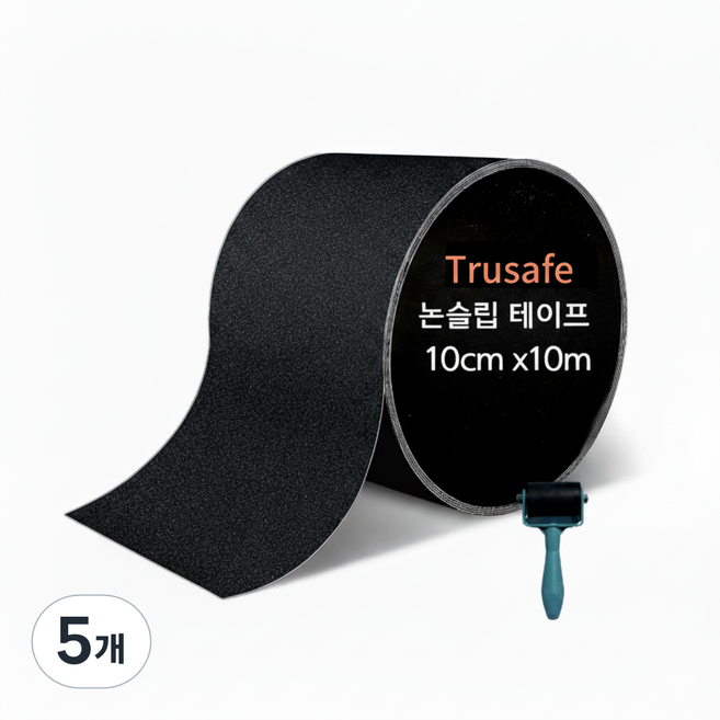 Trusafe 미끄럼방지 야외 계단 경사로 발판 데크 공사장 욕실 주방 바닥 타일 대리석 붙이는 보급형 PEV 0cm 0m 논슬립 테이프 롤러포함, 5개