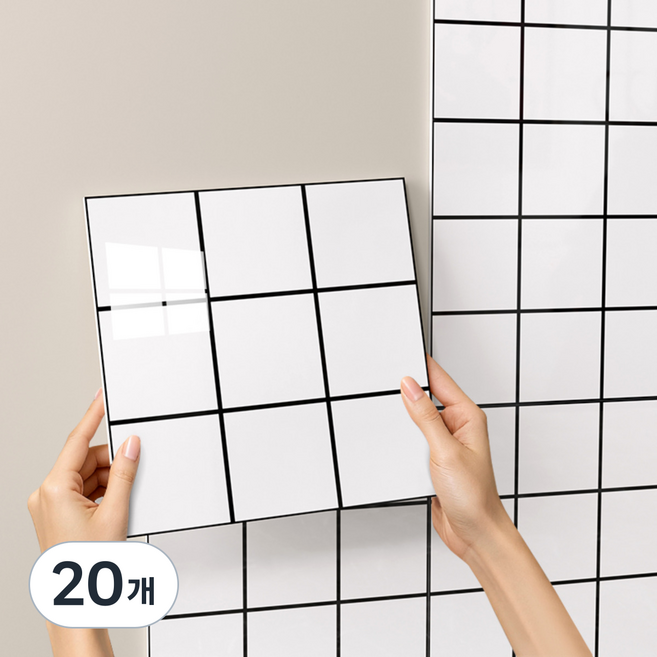 에이제이케이 붙이는 벽지 폼블럭 데코 대리석 타일시트지, 20개, 체크 화이트