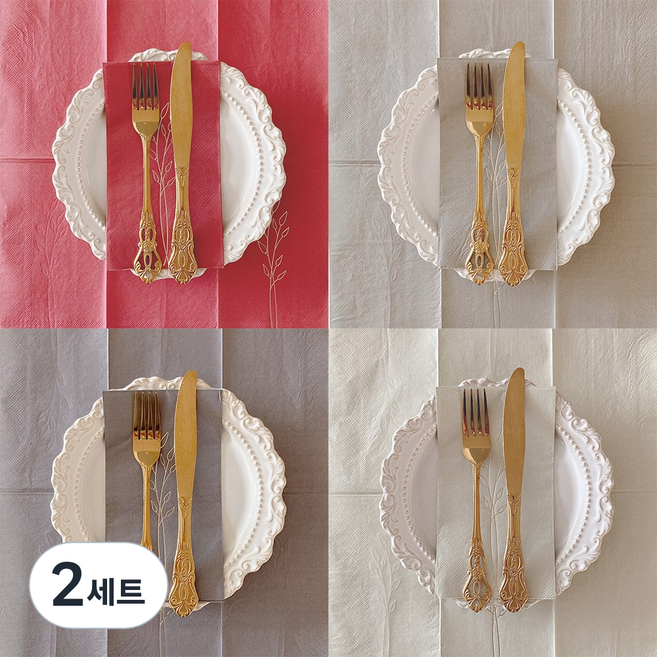 오릴리 파티 플라워 엘레간트 무드 금박 3겹 빅사이즈 접대용 냅킨, 2세트, 16개입, 금박 라이트 그레이 L 40cm (3겹)
